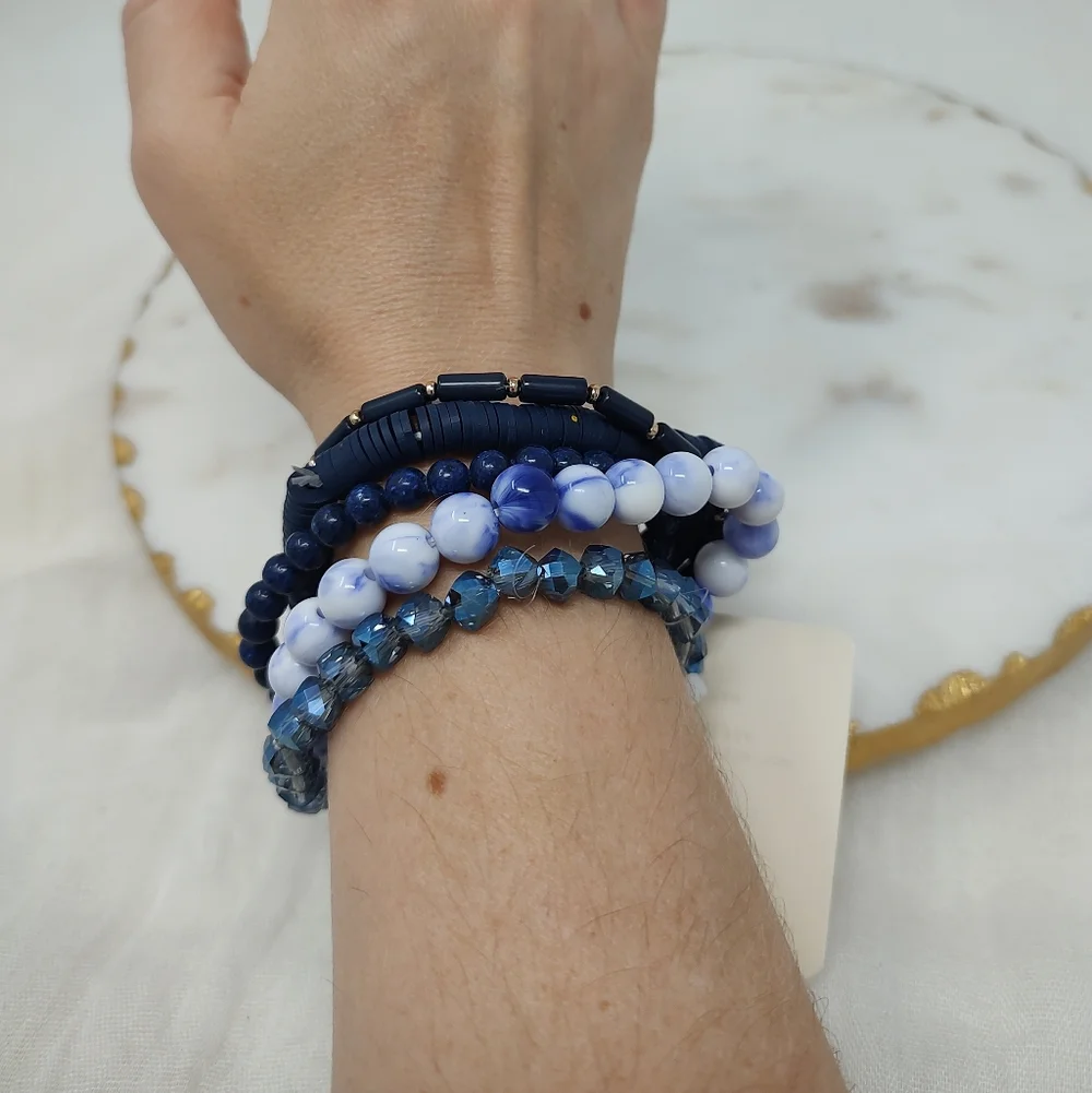 Cato Blue and White Beaded Bracelets